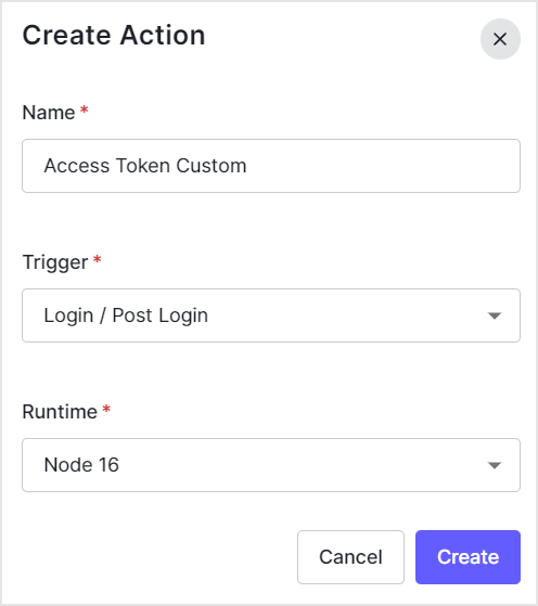 Select the name of the action to be created, the trigger of the action, and the execution environment, and click [Create].