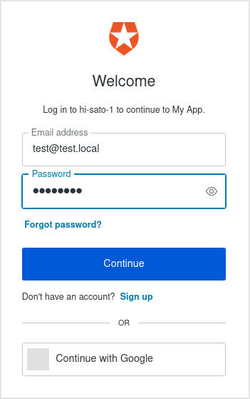 Since the Auth0 login screen is displayed, log in as a registered Auth0 user