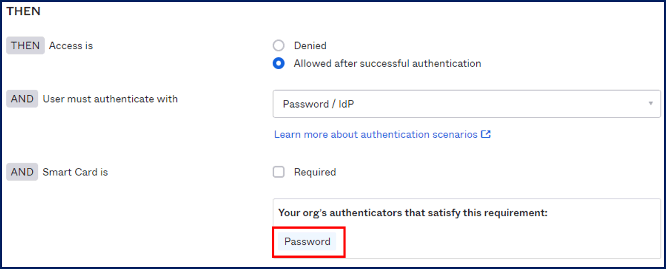 Okta authentication policy settings
