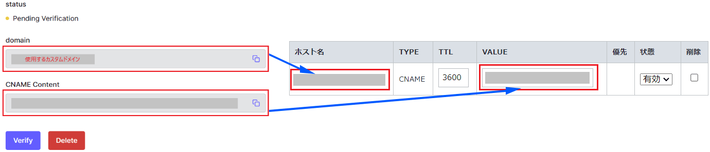 Reflect the displayed DNS settings (CNAME record) on the domain registrar side