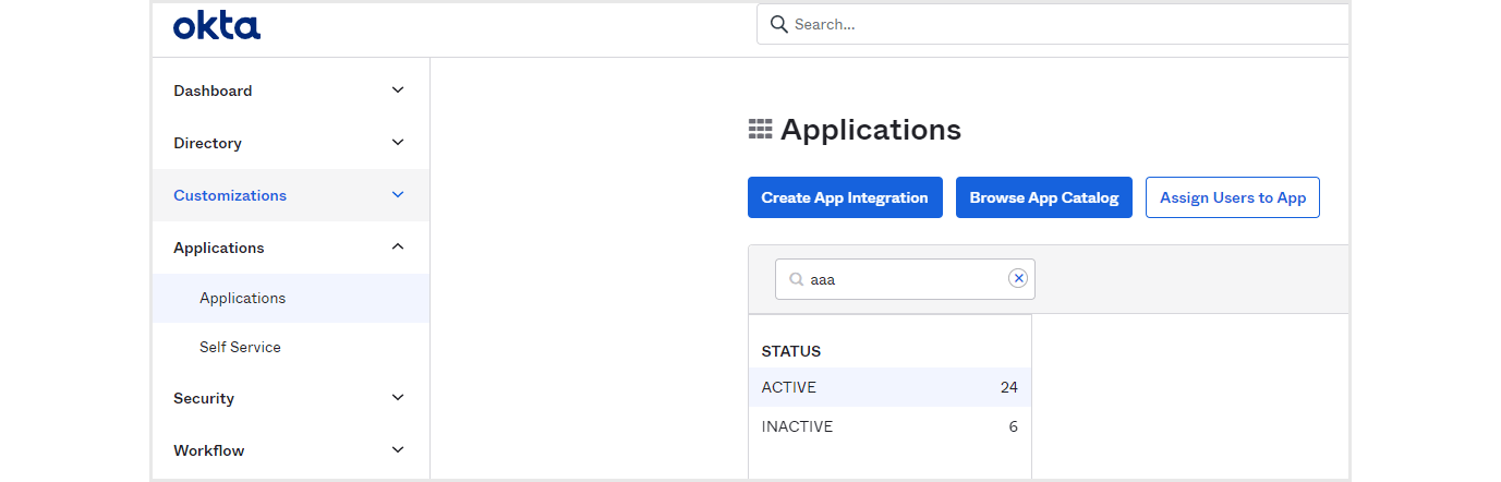 From the Okta admin screen, select Applications>Applications and click Browse App Catalog