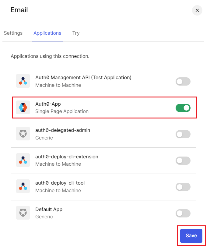 Enable the target application on the [Applications] tab and click [Save]
