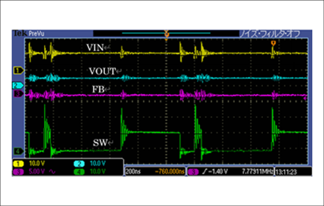 Observed waveform ①VIN voltage ②VOUT voltage ③FB pin voltage ④SW pin voltage