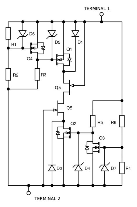 Concept of two-terminal self-bias circuit breaker