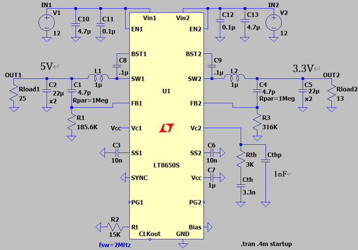 Figure 4: Measurement circuit diagram for LT8650S internally compensated configuration