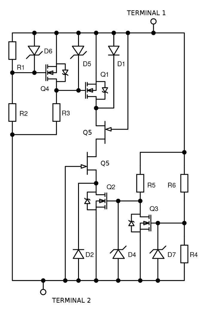Figure 2: Two-terminal self-biased circuit protector concept