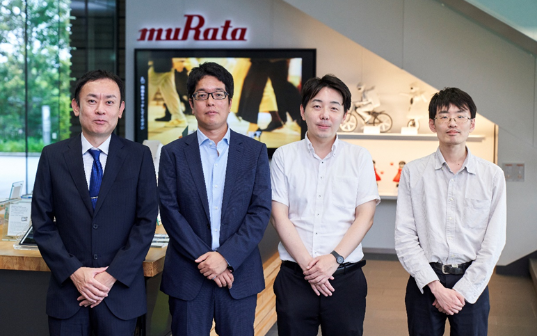 From left, Mr. Yasuyoshi Banno, Mr. Kentaro Tanabe, Mr. Naoki Tokumoto, and Mr. Naoya Ito from the Data Science Promotion Division, Common Platform Technology Center, Technology and Business Development Division, Murata Manufacturing Co., Ltd.