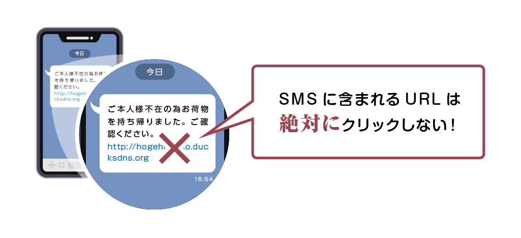 SMSに含まれるURLは 絶対にクリックしない！