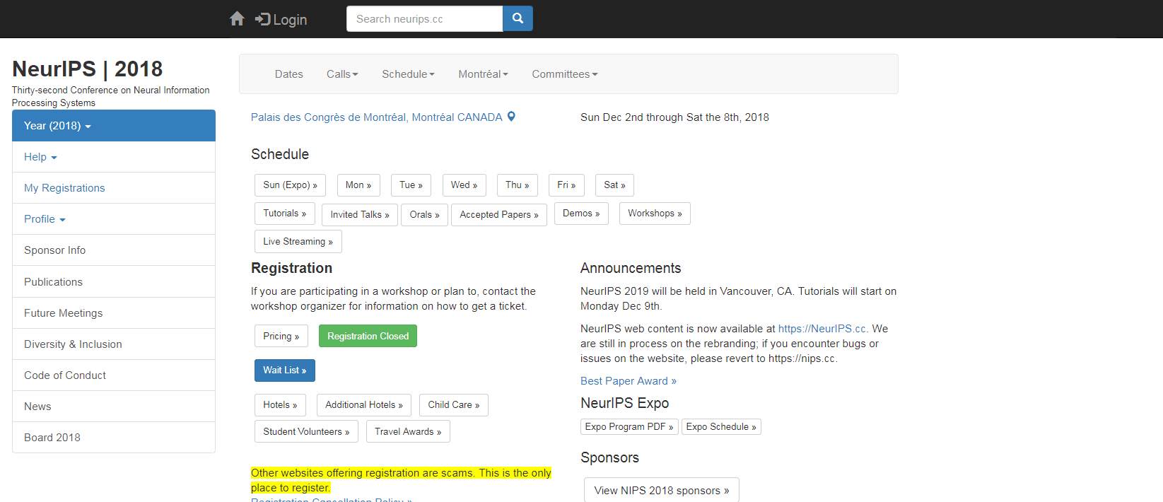 NeurIPS 2018 Web Page