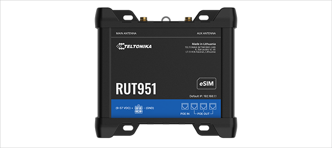 Industrial-grade PoE+ compatible 4G LTE router RUT951 PoE+