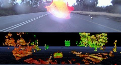 Comparison of camera images of water droplets and lidar data