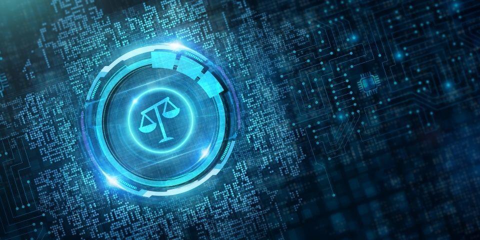 青いて法律天秤とテクノロジー