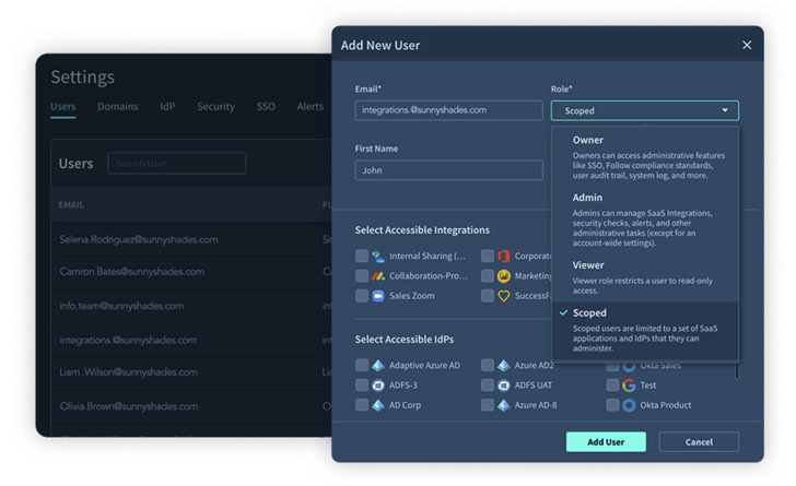 図4： Adaptive ShieldのSSPMプラットフォームのスコープ付き管理者機能