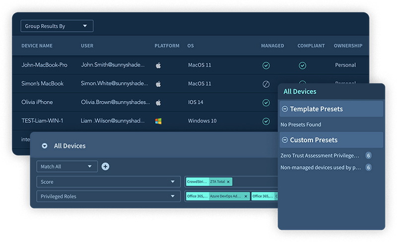 図：Adaptive Shieldのデバイスインベントリ