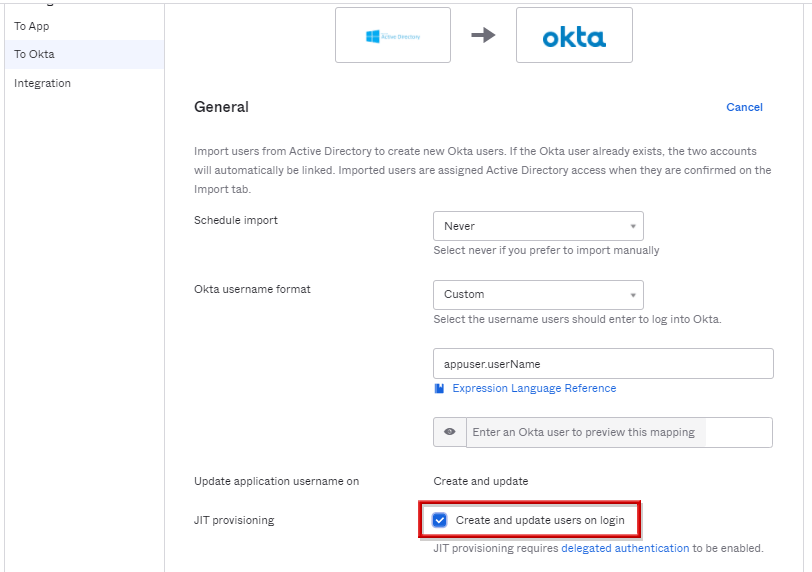 User import by JIT provisioning