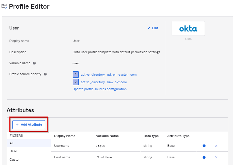 Add Custom Attributes to Okta User Profile
