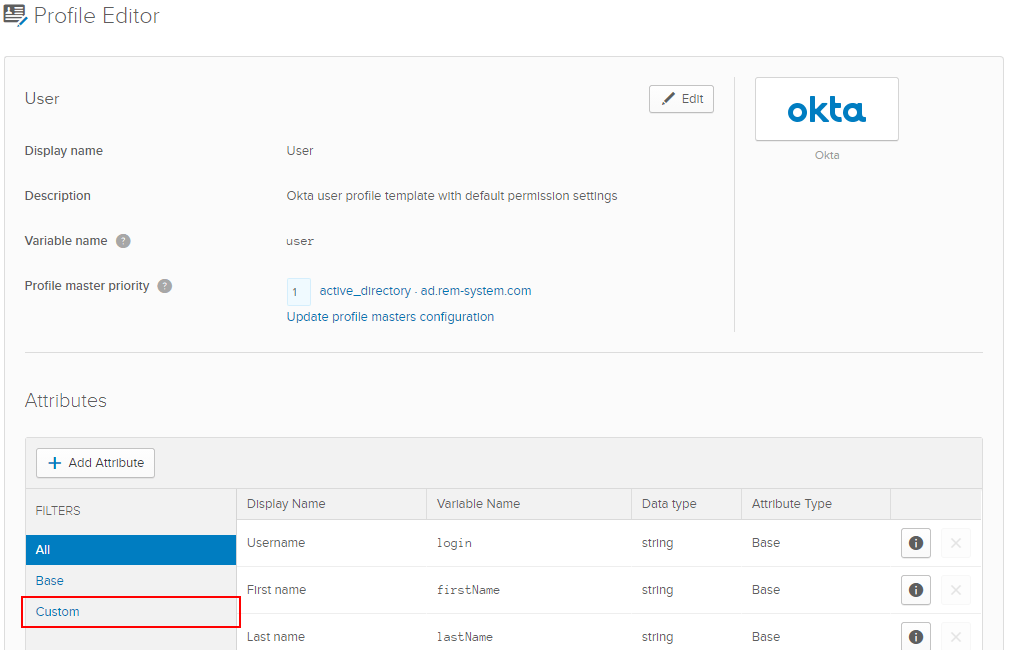 Add Custom Attributes to Okta User Profile