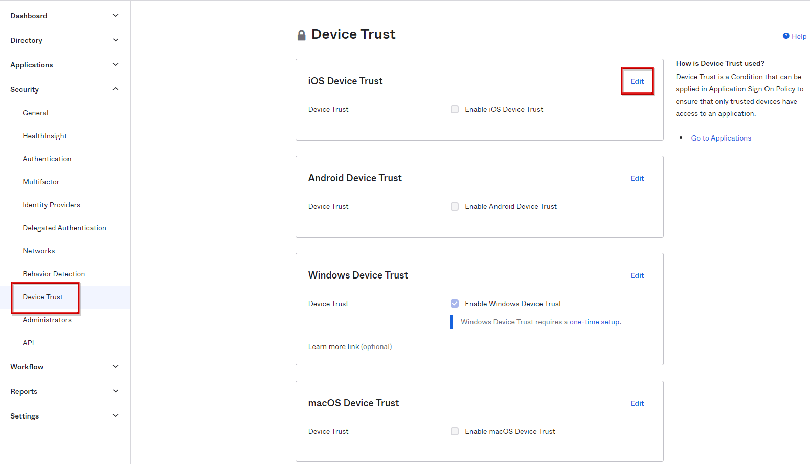 Enable Device Trust on Okta side