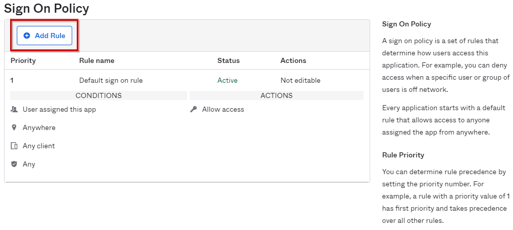 Set policy on Okta side