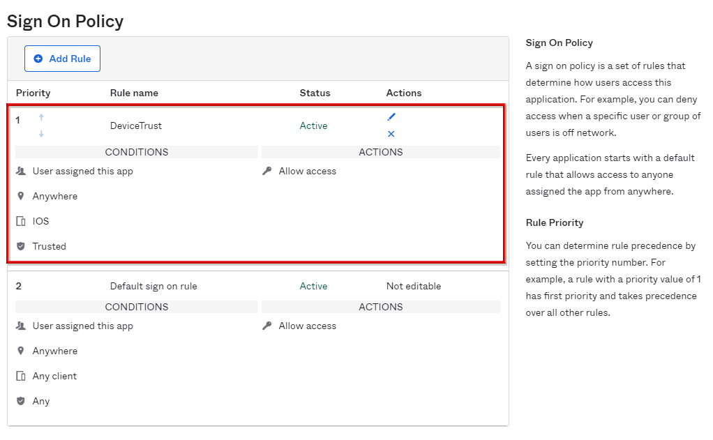 Set policy on Okta side