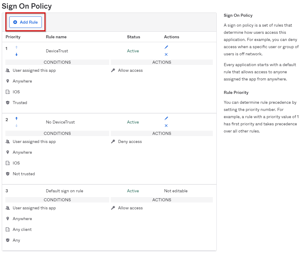 Set policy on Okta side