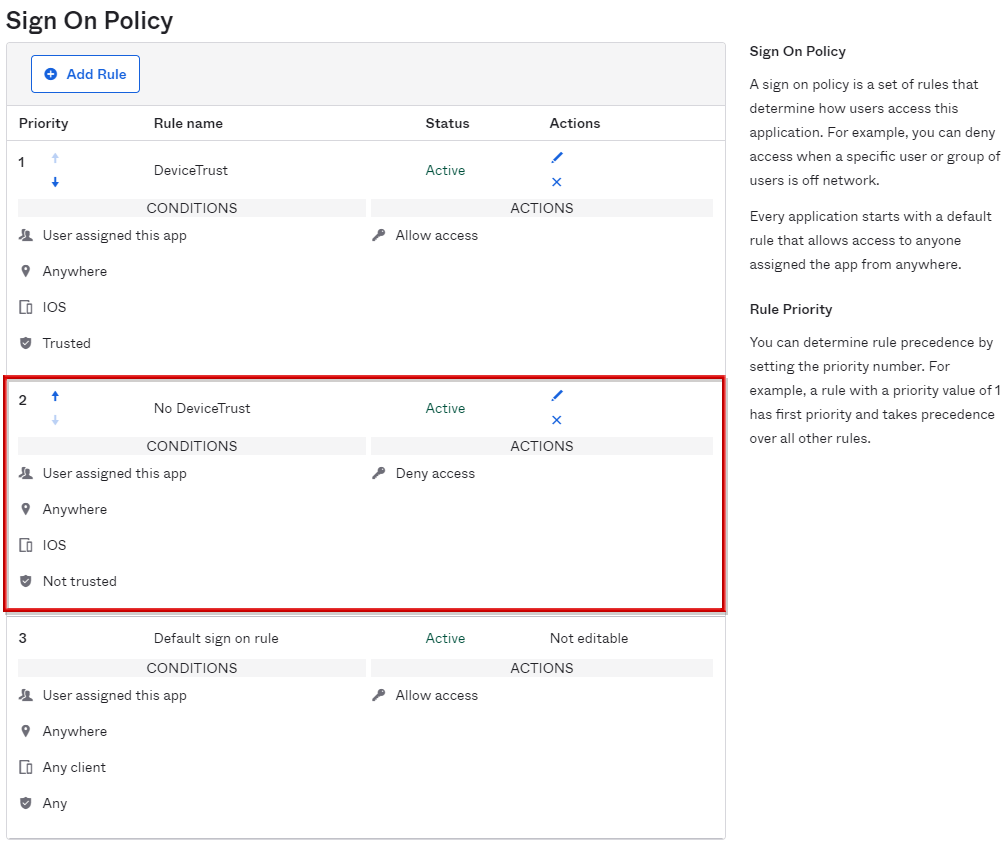 Set policy on Okta side