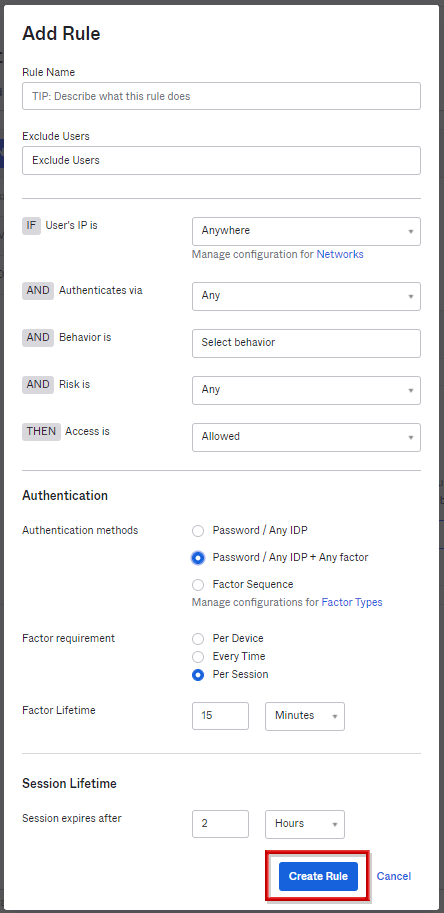 MFA usage settings at Sign On