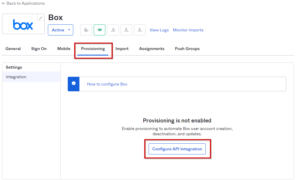 Provisioning settings