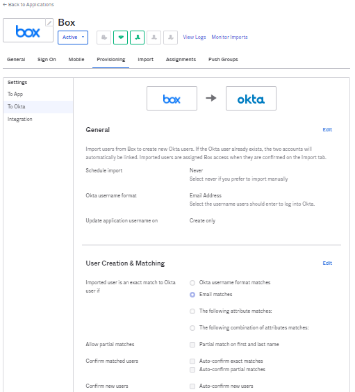 Provisioning settings