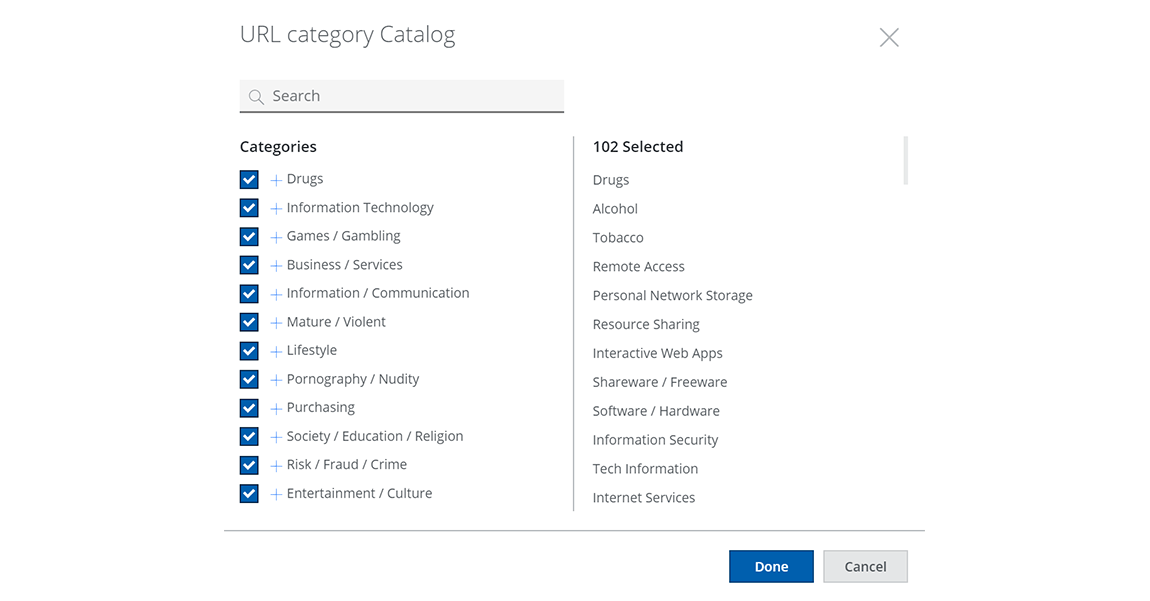 URL filtering function