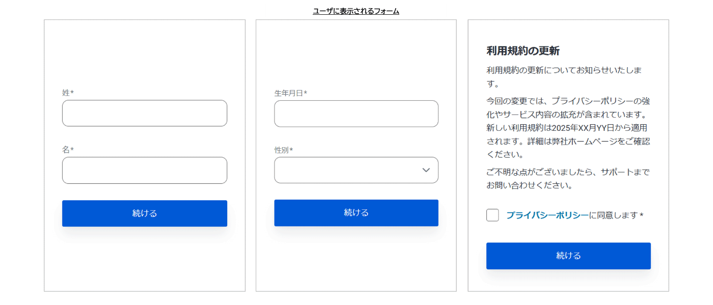 ユーザに表示されるフォーム