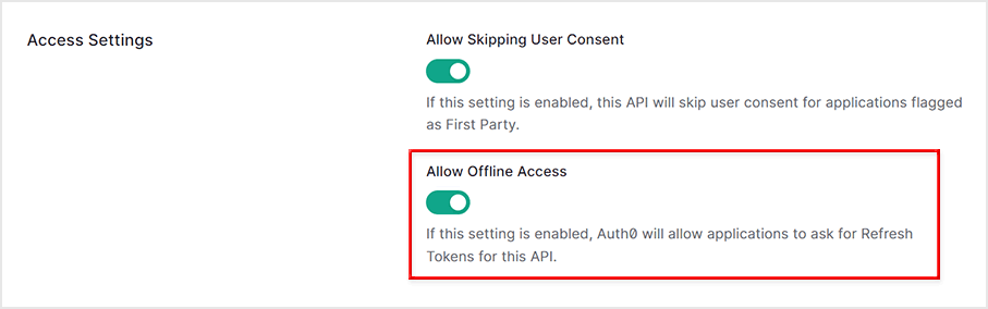 リフレッシュトークン発行のため、Allow Offline Accessを有効化