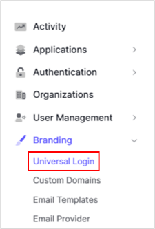 Auth0管理画面で、[Branding] > [Universal Login]をクリック