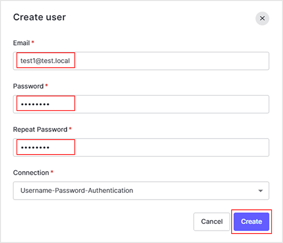 任意のEmailとPasswordでユーザを作成