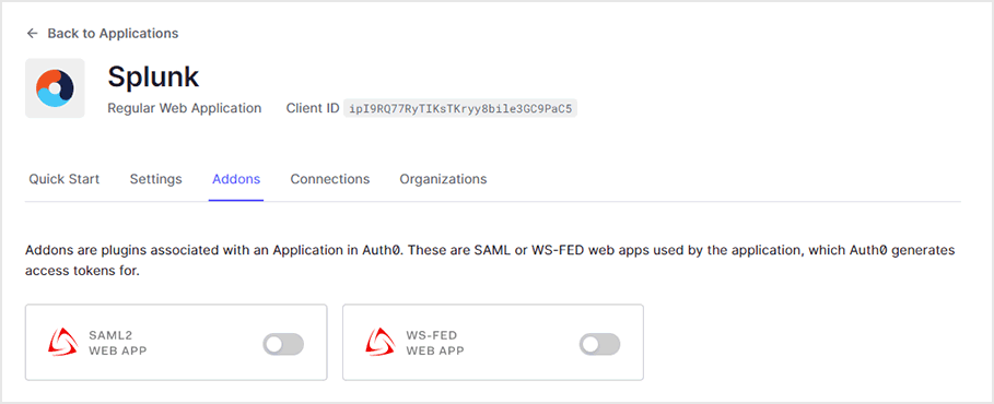 [Addons]タブで、[SAML2 WEB APP]をクリック