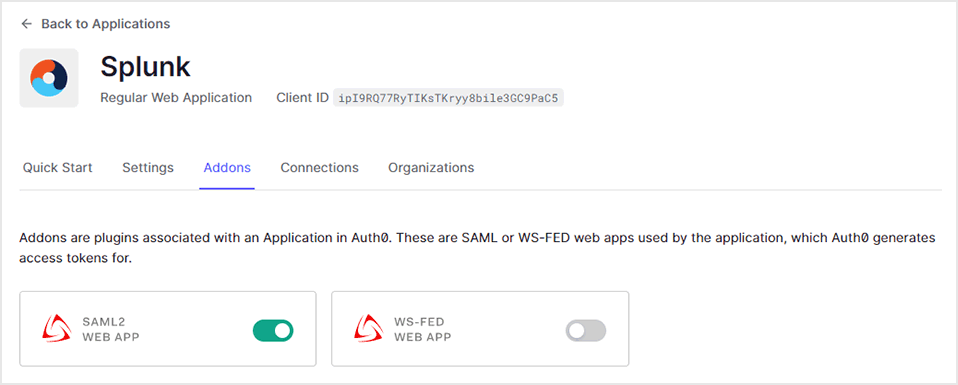 [SAML2 WEB APP]がONであることを確認