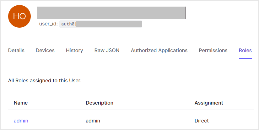 Auth0ユーザへAuth0ロール：adminを付与