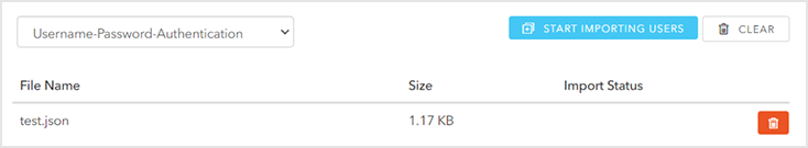 インポート対象のJSONファイルを選択の上、[ START IMPORTING USERS ]をクリックしてインポートを開始