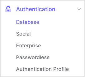 [ Authentication ] > [ Database ]をクリック