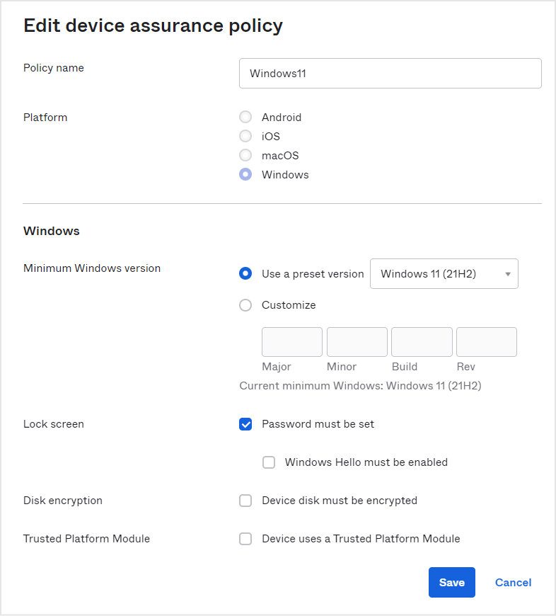 Device Assurance Policyを作成