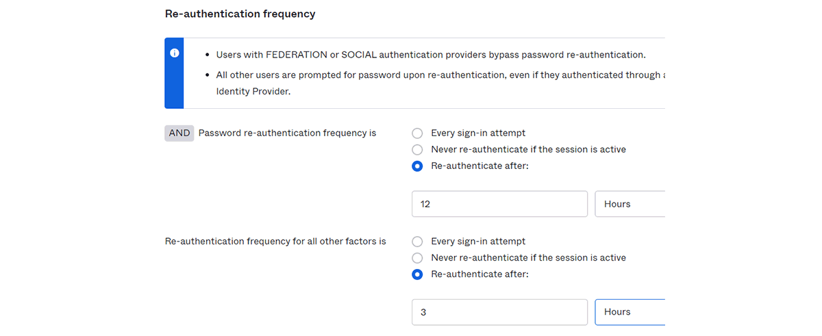 Passwordの再認証セッションのライフタイムを12時間に設定