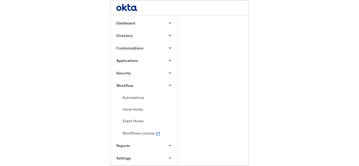 Okta管理画面のWorkflow＞Workflows consoleを選択