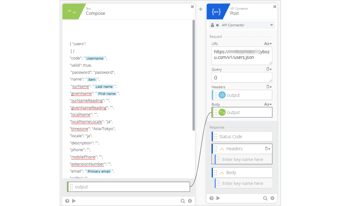 URL欄にhttps://サブドメイン.cybozu.com/v1/users.json