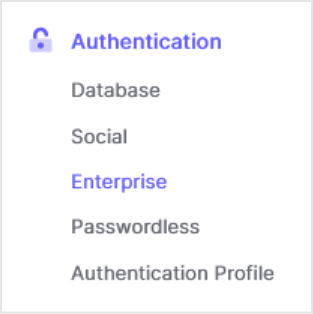 Auth0管理画面で、[Authentication] > [Enterprise]をクリック