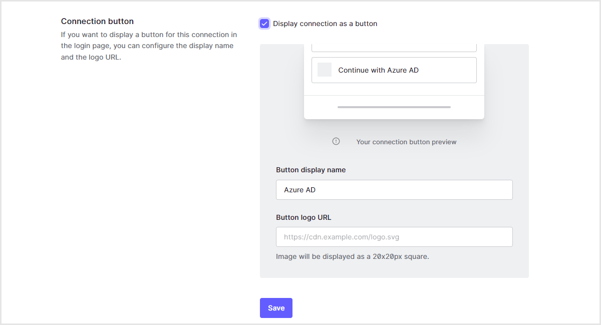 Login ExperienceタブにてConnection Button設定を実施し、ページ末尾の[Save]をクリック
