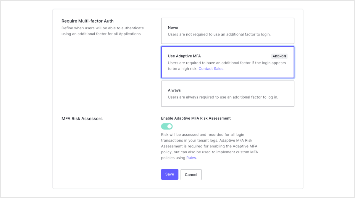 Adaptive MFA機能利用設定