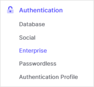 Auth0管理画面で、Authentication > Enterprise をクリック