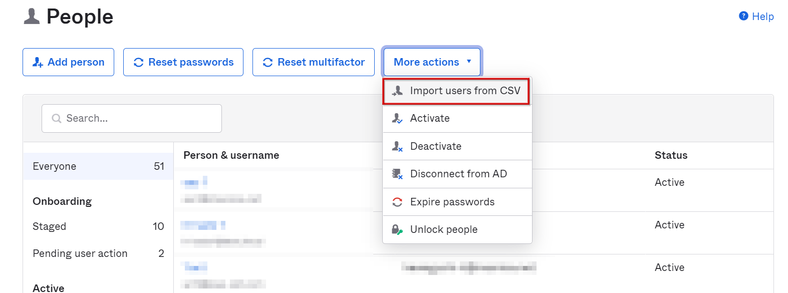 User creation (csv import)