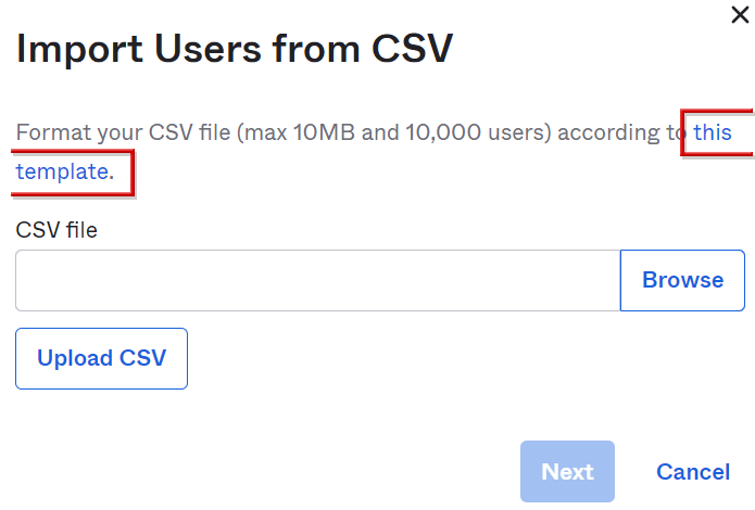 User creation (csv import)