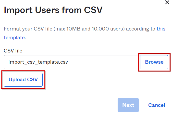 User creation (csv import)